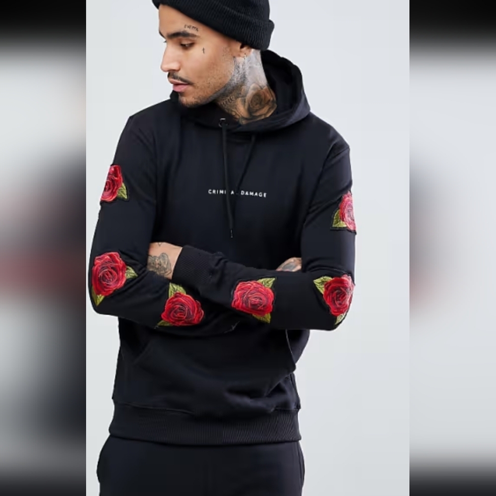 Criminal Damage River Island Rose hoodie unisex men's L - Picture 2 of 10